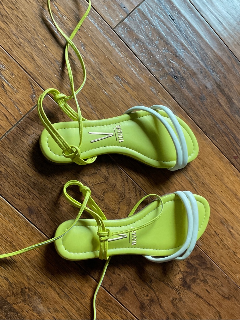 Neon Lime and White Lace-Up Women's Sandals